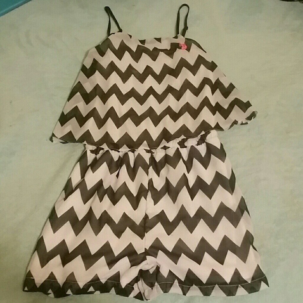 Black and white chevron romper
